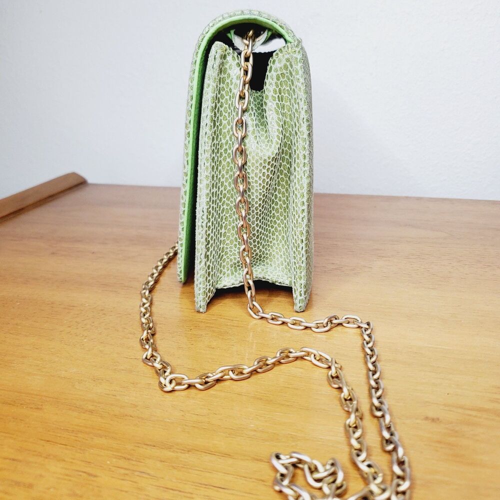 VTG OHHHH ASHLEY Mini Green Leather Purse Womens Crossbody Bag Cute Chic Chain - Picture 3 of 10